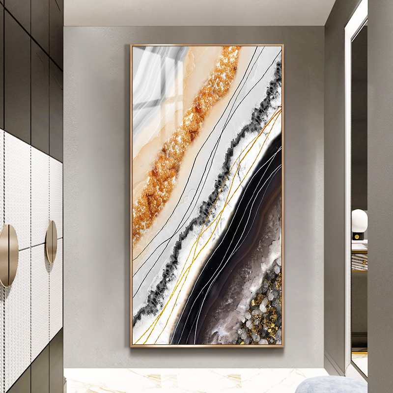 轻奢镶钻晶瓷画入户玄关装饰画走廊立体现代背景墙挂画led落地画