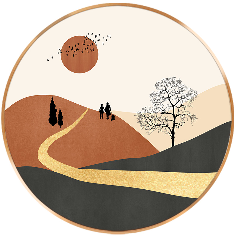 装饰画波普玄关圆形风景金箔客厅入户进门走廊现代装饰画