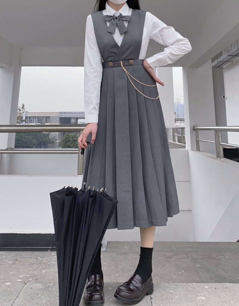 正统jk制服灰色长款护奶小西西装短西全套学生校服