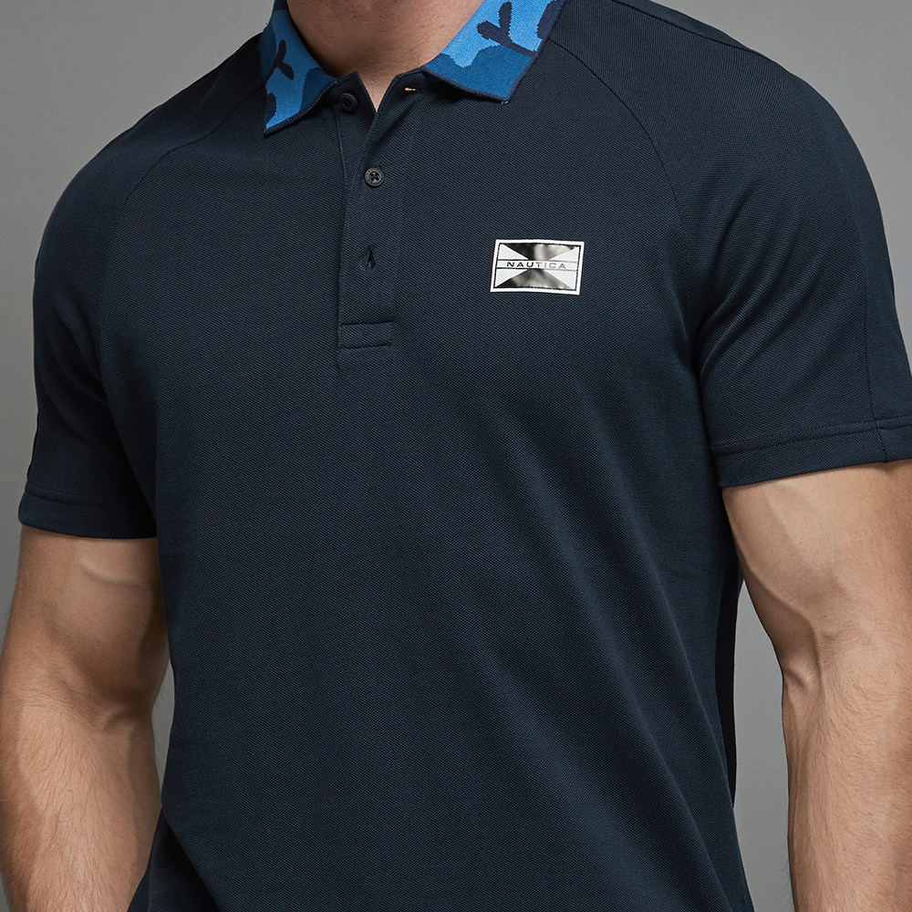 nautica/诺帝卡男装春夏迷彩polo衫男短袖翻领撞色kc9191