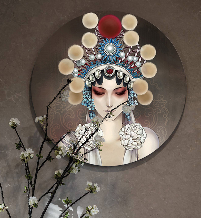 京剧花旦脸谱装饰画中式国粹戏曲简约时尚客厅挂画圆人物餐厅壁画