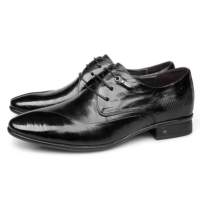 盛威保罗男鞋秋冬商务正装皮鞋男真皮潮鞋婚鞋英伦尖头系带德比鞋