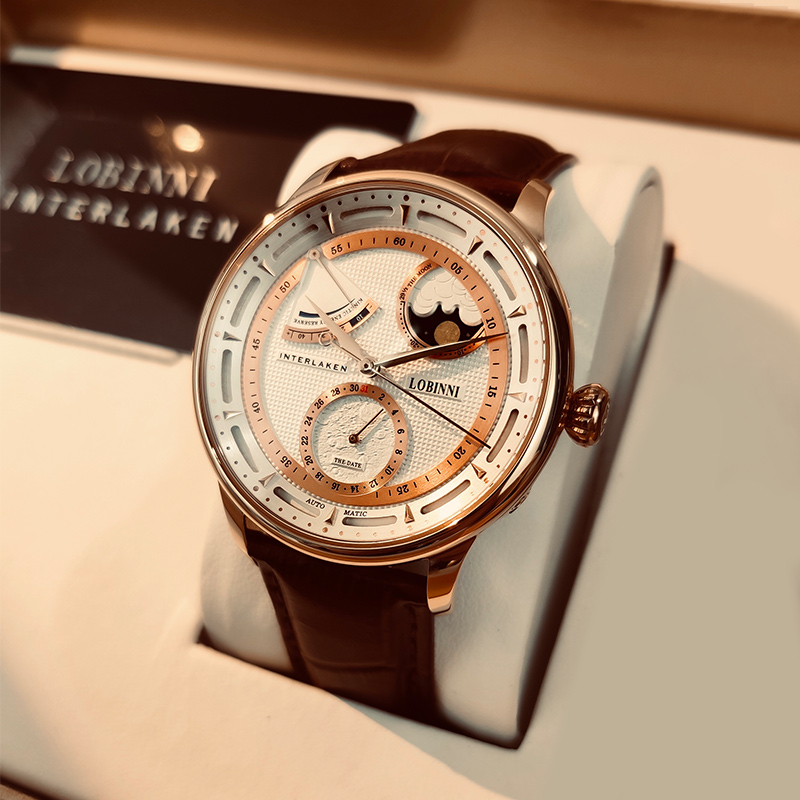 罗宾尼2022新款月相手表男士正品全自动机械表男表防水大表盘品牌