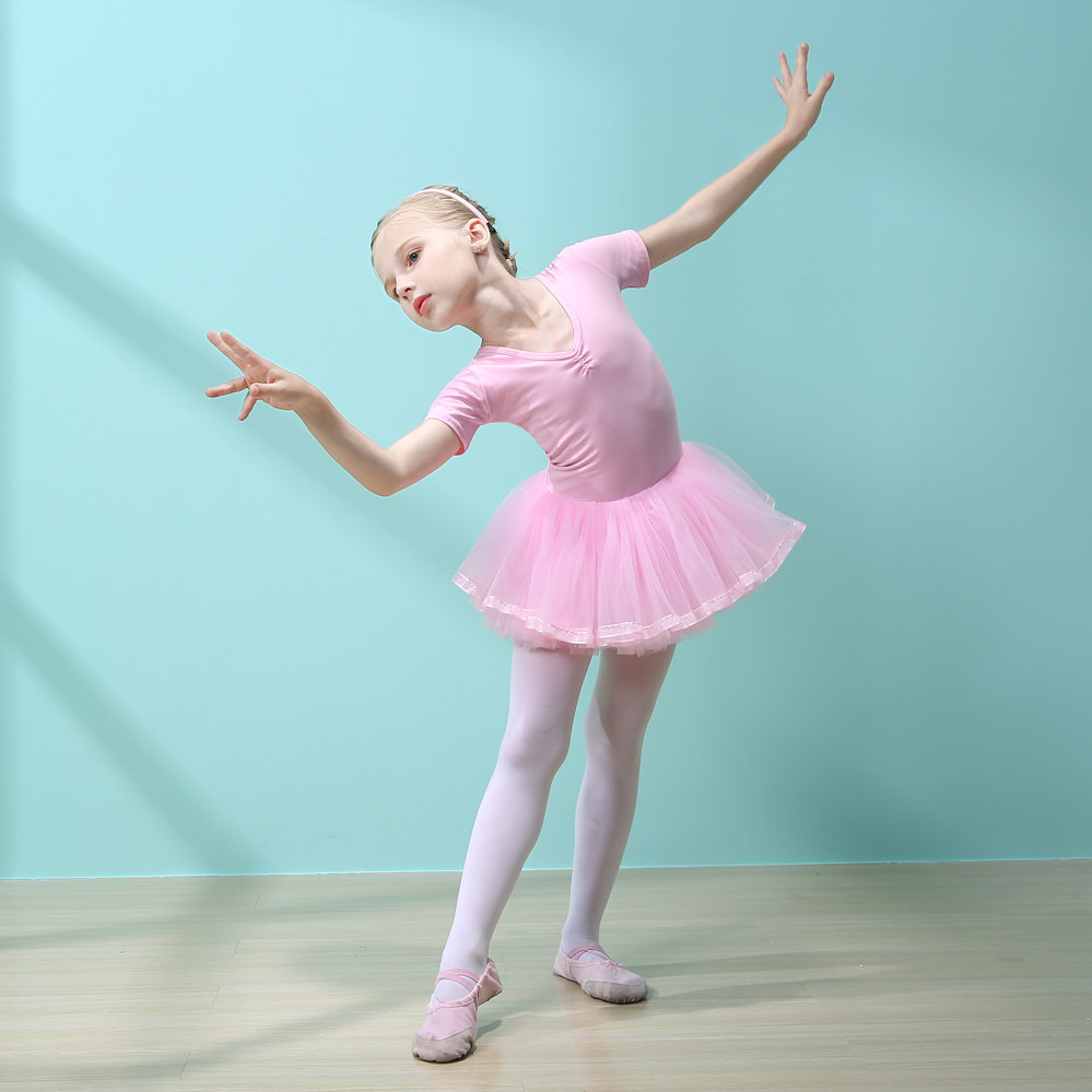 夏季儿童舞蹈服女童短袖练功服考级服小女孩跳舞纱裙幼儿芭蕾舞裙