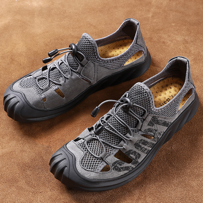 华强回力凉鞋男夏季户外真皮男网鞋透气皮凉鞋洞洞鞋登山鞋网面鞋