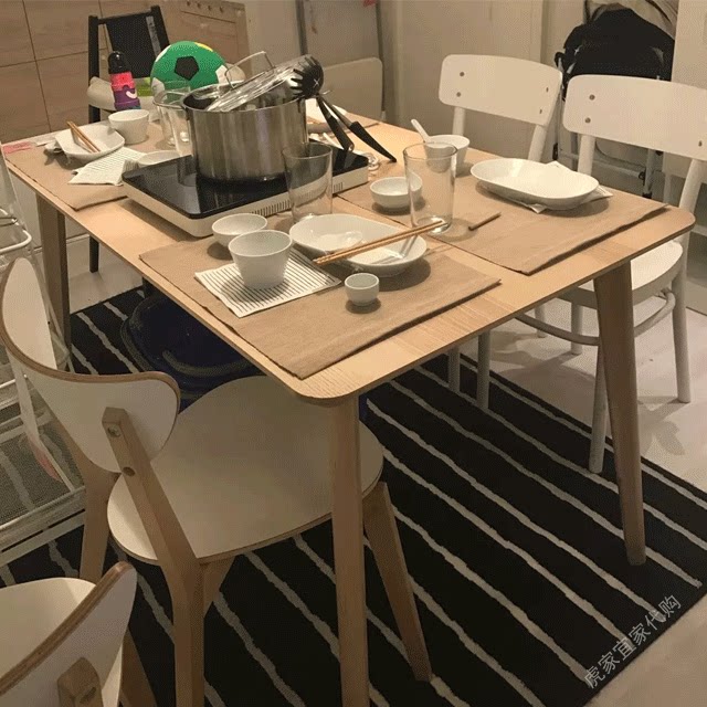 宜家利萨白蜡贴面黑色餐厅实木餐桌子诺米拉餐桌餐椅