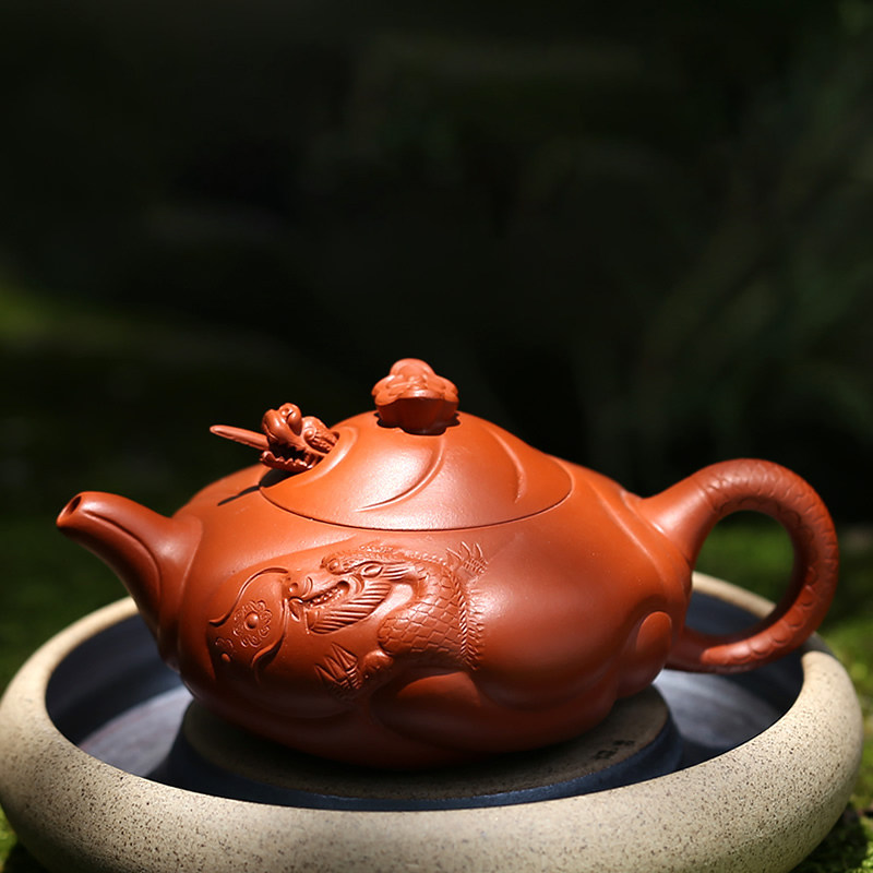 金奖 宜兴紫砂壶鱼化龙壶纯全手工名家朱泥大红袍泡茶壶茶具套装