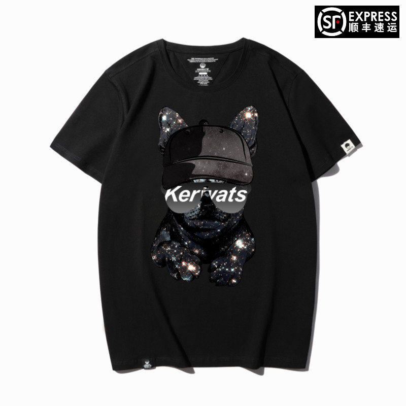 KERWATS新疆棉小狗图案印花圆领大码体恤夏季情侣宽松胖子男短袖