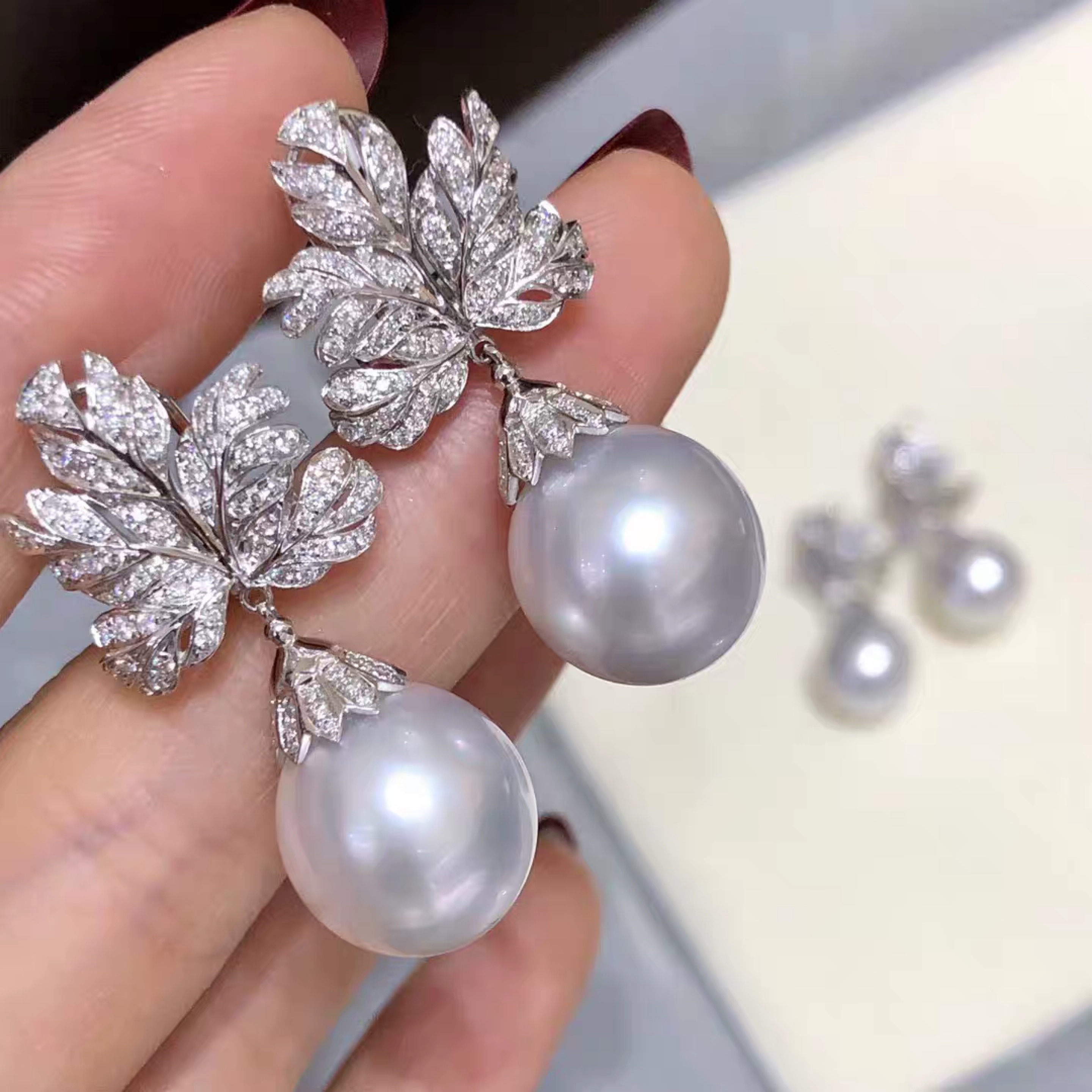 白珍珠高品质澳洲耳环s925银耳耳钉正圆颗粒耳线耳饰