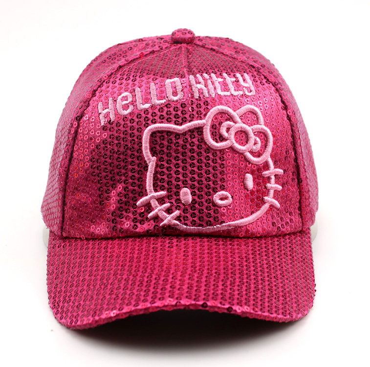 童帽春季新款儿童子女宝宝亮片棒球帽kitty刺绣帽子