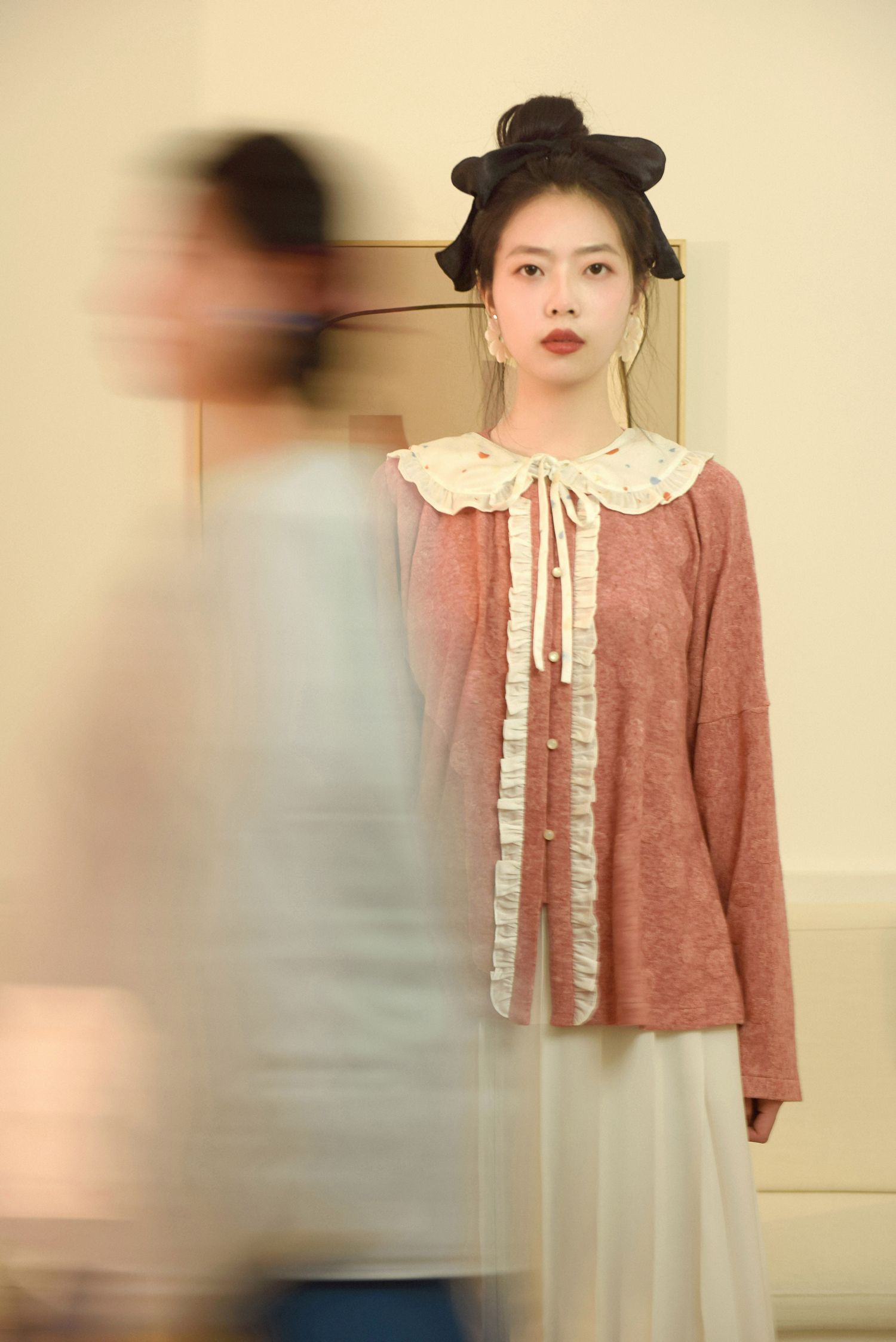 鹭洲集小花啵啵明制圆领对襟短衫针织汉服