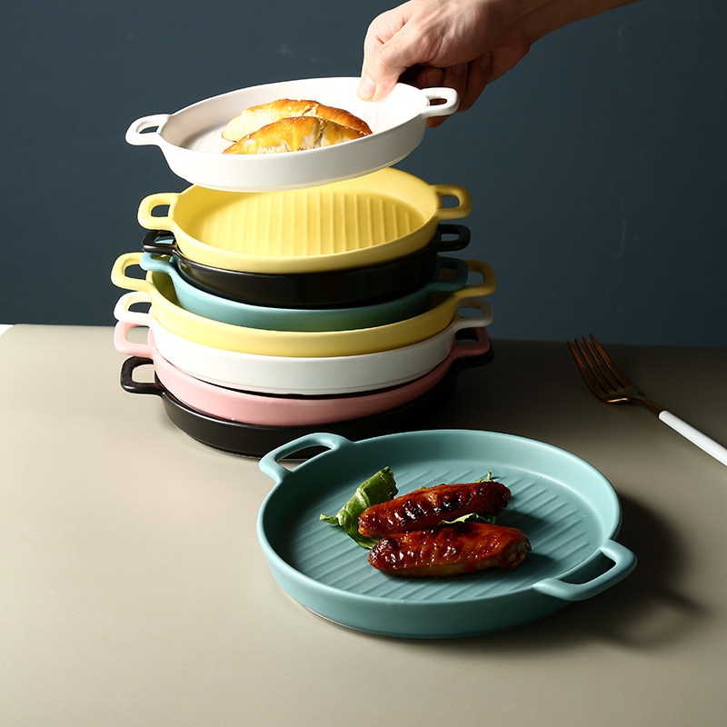 餐盘创意双耳条纹焗盘烘培盘女生家用盘