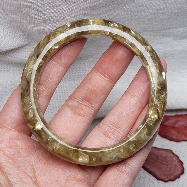 高品质天然黄金锂云云母水晶手镯57圈口项坠