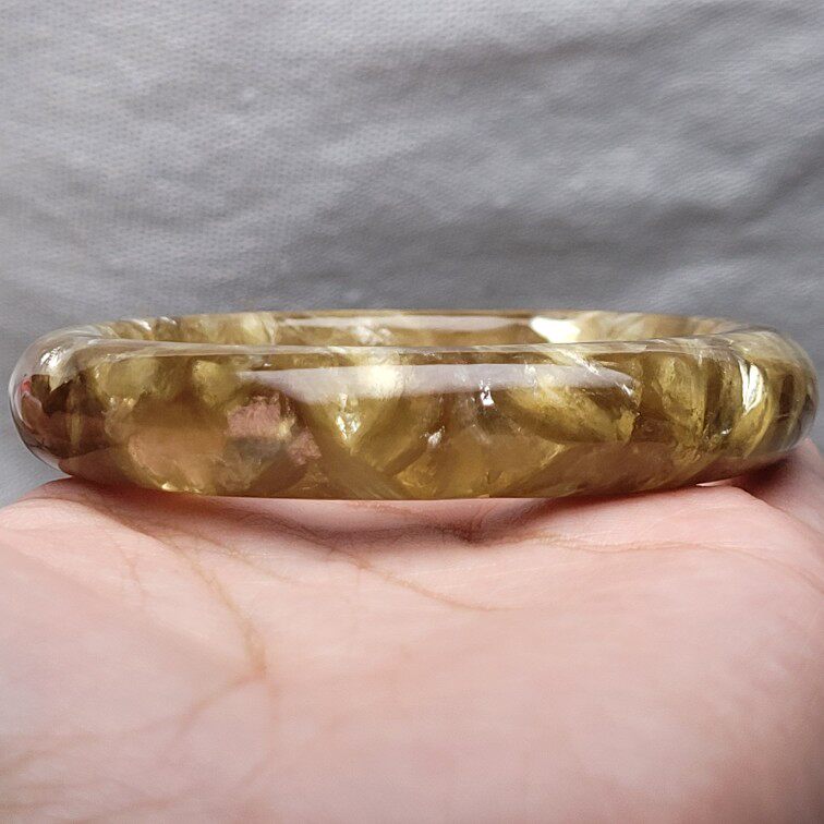 高品质天然黄金锂云云母水晶手镯57圈口项坠