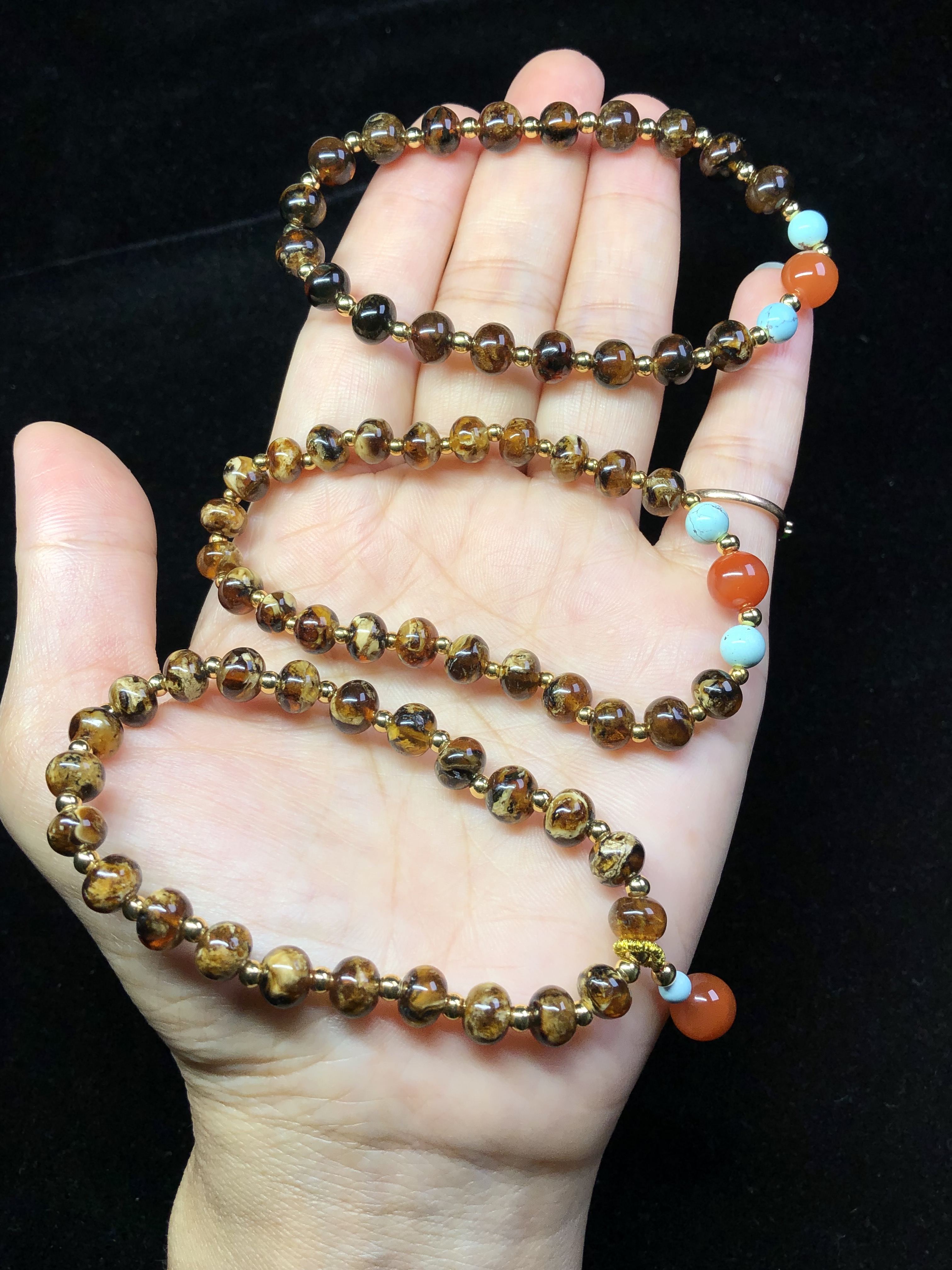 保真抚顺琥珀花65mm手串女士手链天然原矿欢迎手饰