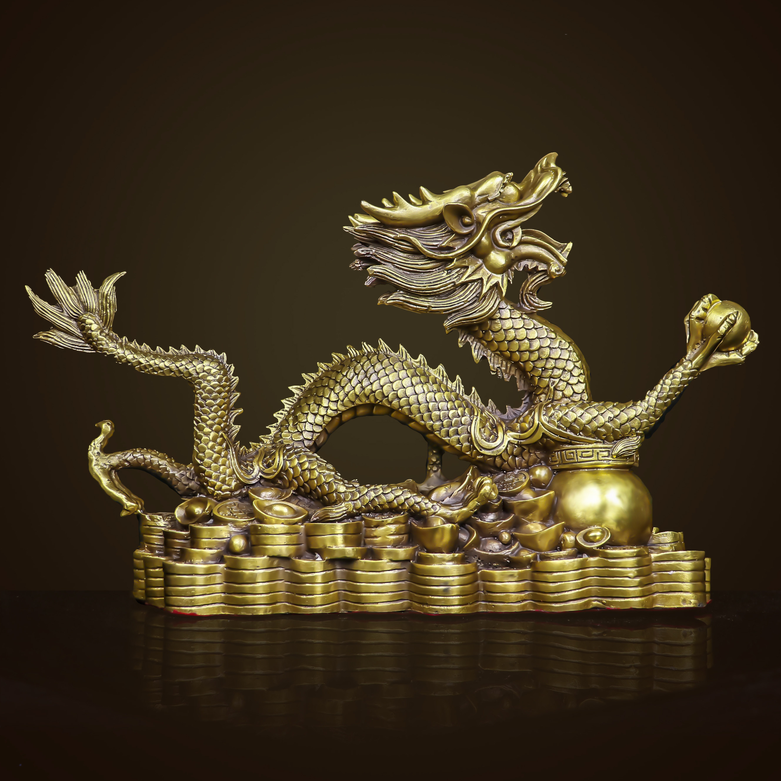 纯铜聚宝盆龙摆件摆件大号金龙福龙铜龙工艺品家居摆件