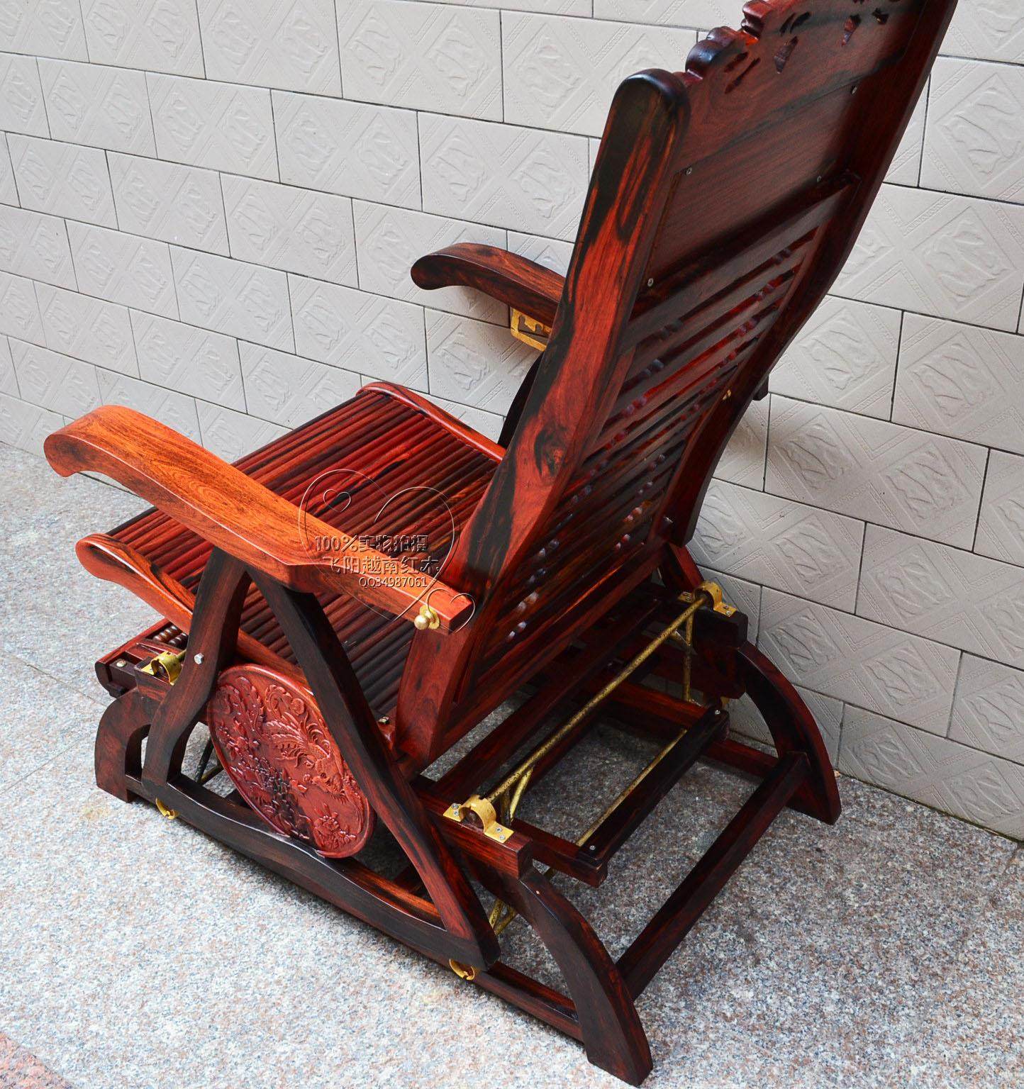 摇椅红木家具老挝大红酸枝躺椅交趾黄檀精雕逍遥摇椅
