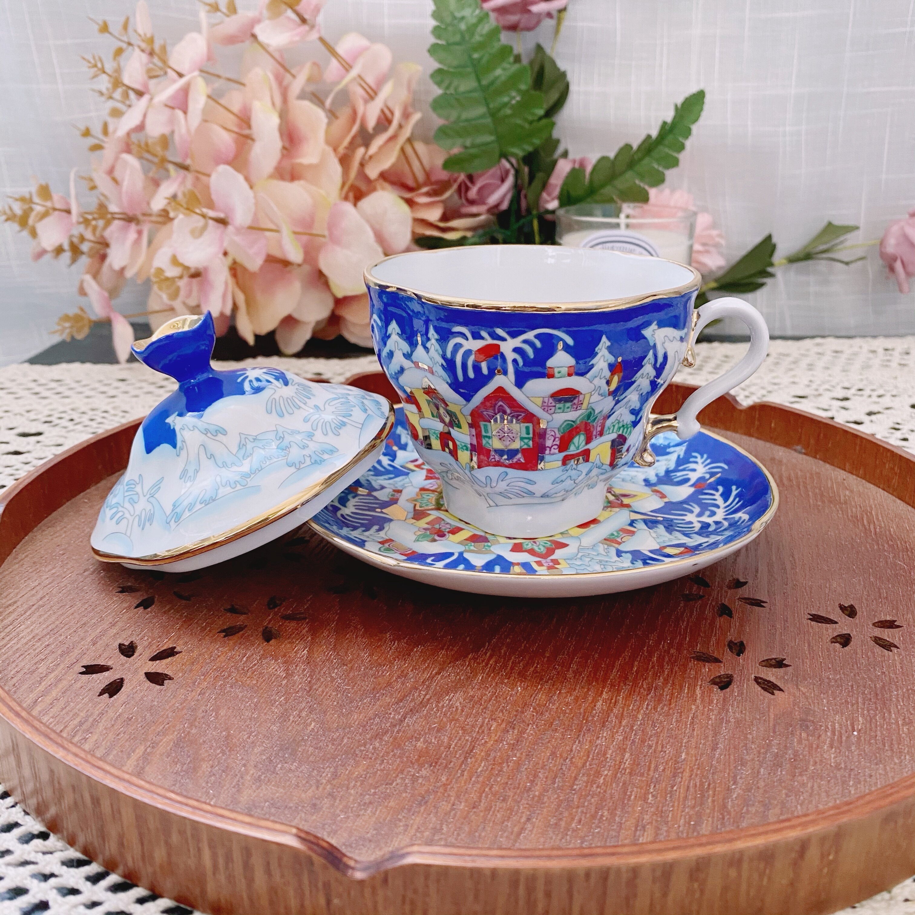 高定俄罗斯皇家瓷器lomonosov冬天故事winter茶杯