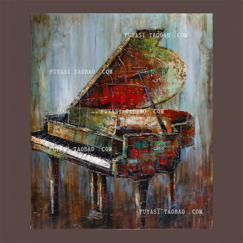 钢琴意大利复古做旧手绘铁皮美式乡村油画挂画现代装饰画