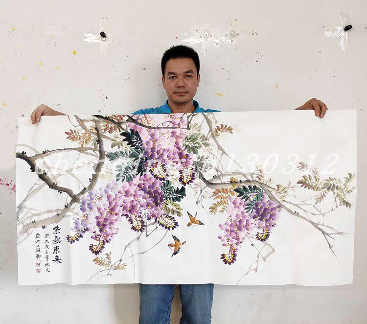 紫藤横幅四尺手绘装饰画入门客厅水墨画花鸟国画国画