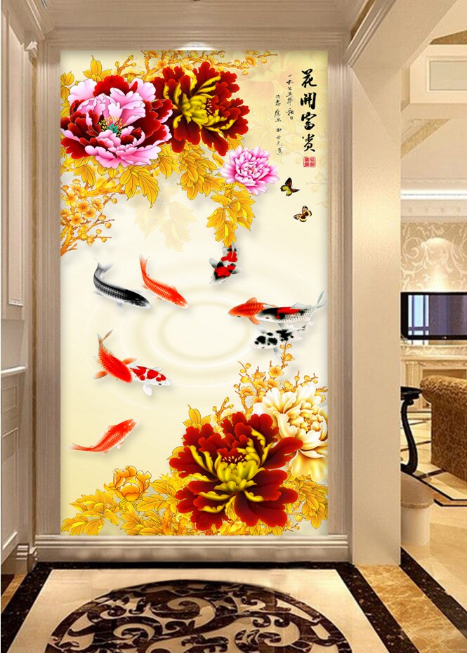 自粘贴纸巨幅山水图装饰画客厅餐厅无框贴画竖版走廊过道壁画玄关