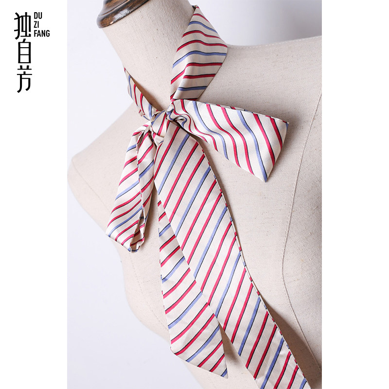 独自芳职业空姐领巾绸缎面细丝巾长方形条纹时尚围巾