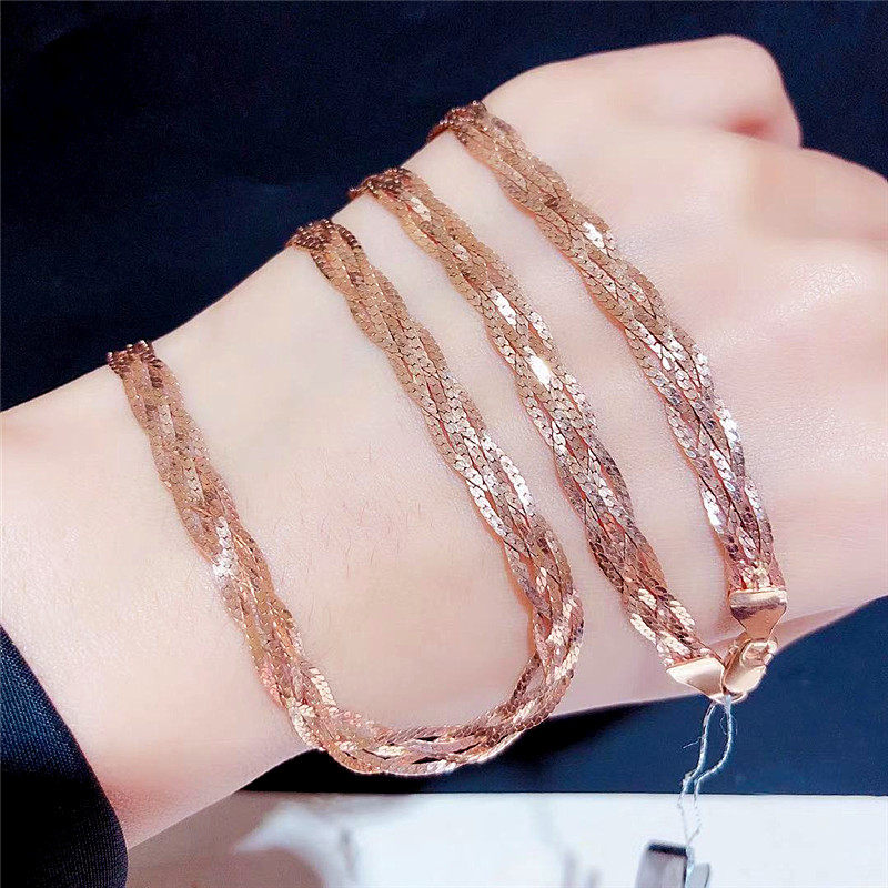 六鑫金店俄罗斯585项链苏联经典5股编织彩金板链颈饰