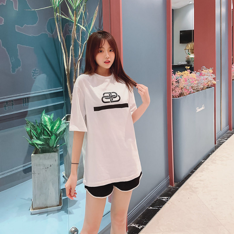 blackpink jennie金智妮同款白色印花宽松短袖t恤上衣女潮纯色夏