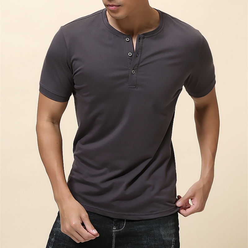 舒爽棉/男短袖亨利领纯棉开门筒美式复古休闲硬汉白色上衣修身T恤
