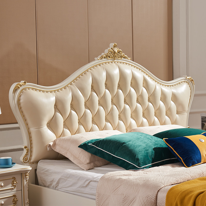 实木欧式真皮公主双人床美式风格主卧奢华婚床实木床