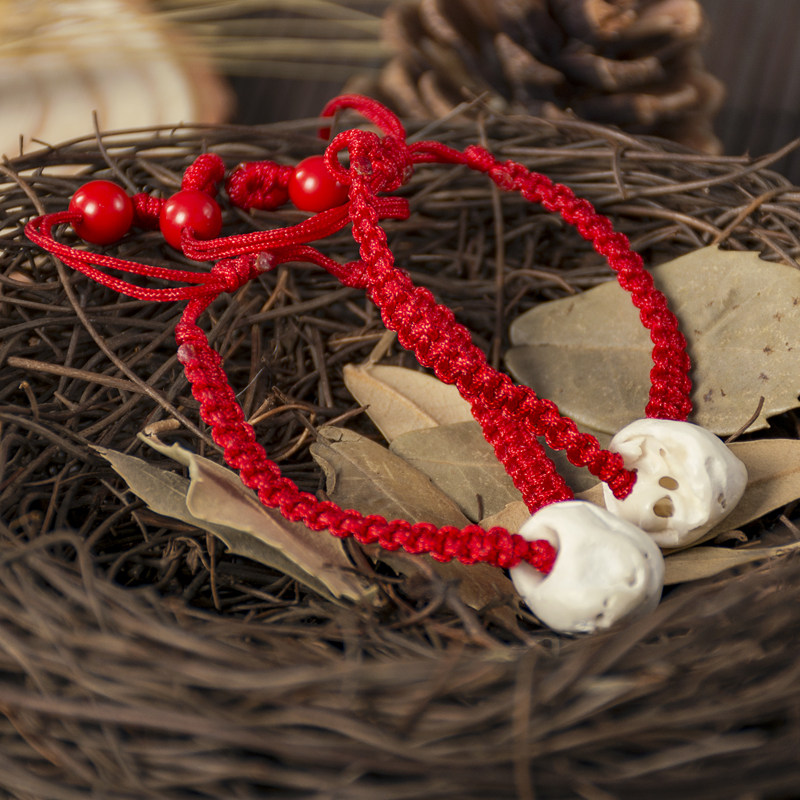 新生婴儿童桃胡木辟邪手链女护身朱砂狗牙防惊吓宝宝小孩压惊手串