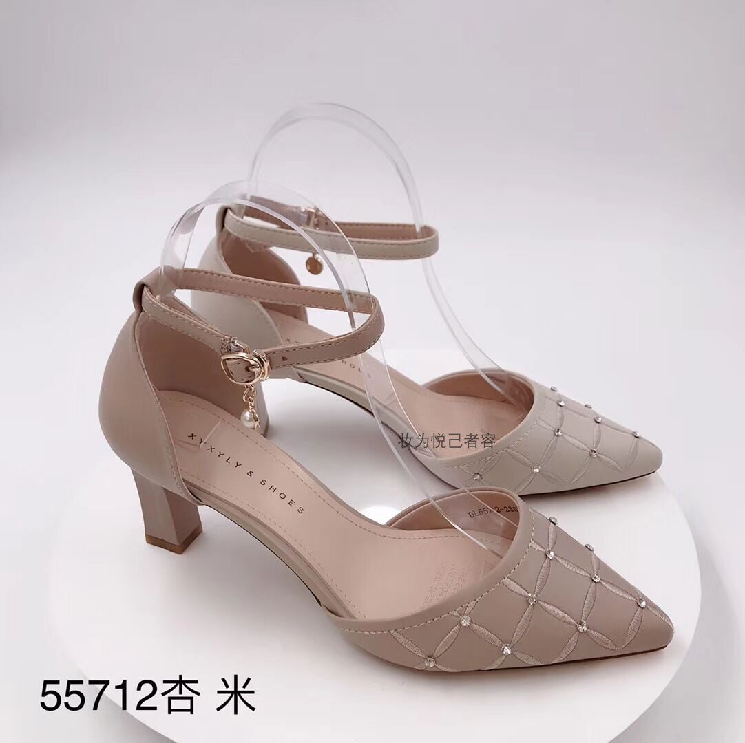 香香莉尖头水钻包跟凉鞋单凉鞋女鞋中空包头高跟时装凉鞋