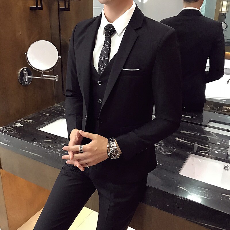 春秋复古休闲正装西服纯棉男士棕色西装宽松西服