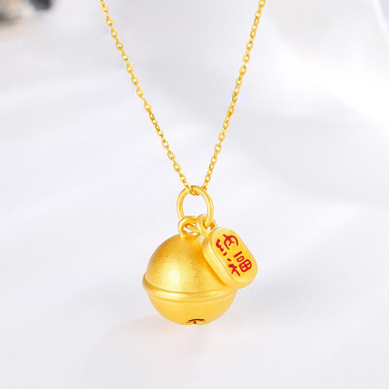 黄金纳福礼物情人节吊坠金牌小金铃铛招财项链颈饰