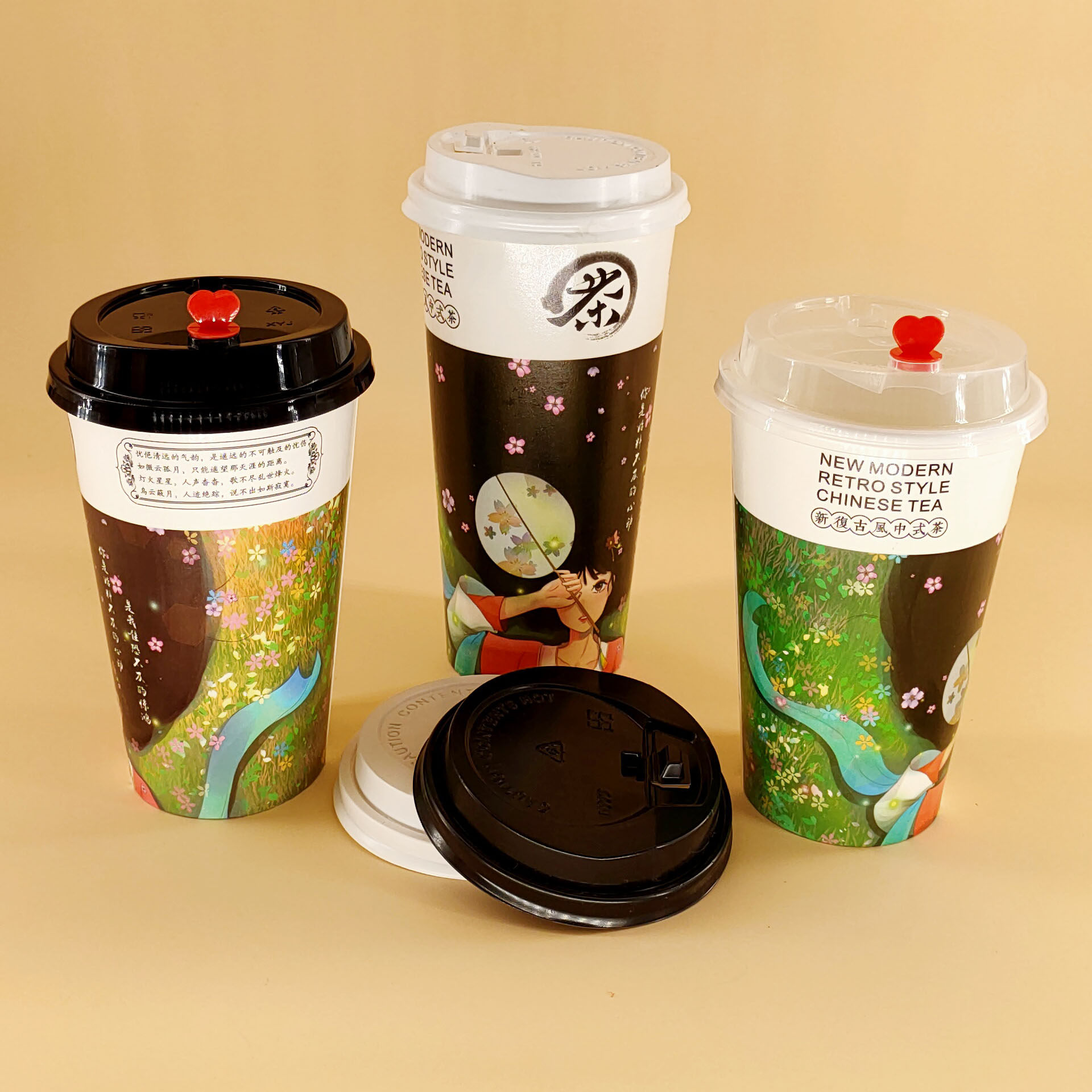 复古古风奶茶茶杯网红杯子500700ml打包外卖一次性纸杯