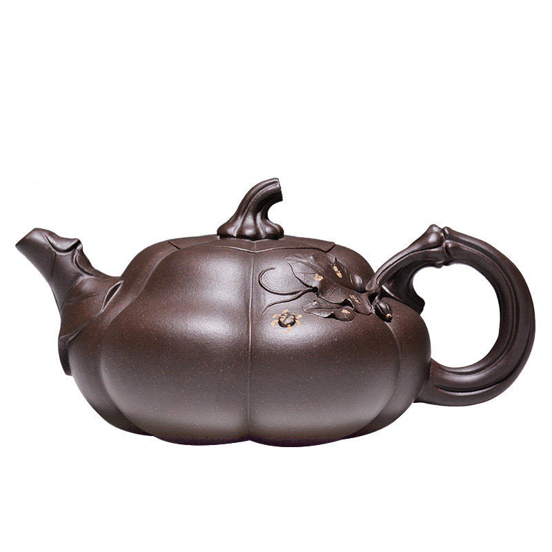 吉羊 工艺师李孟华全手工制紫砂壶宜兴名家茶壶 原矿紫泥扁南瓜壶