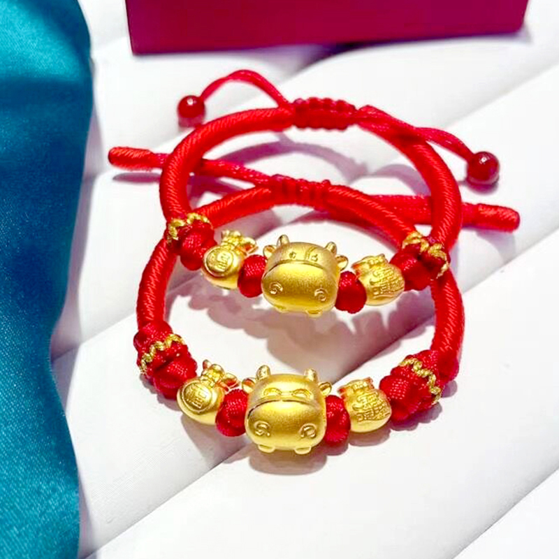 金牛足金黄金生肖转运珠红手手链牛年本命年礼物手饰