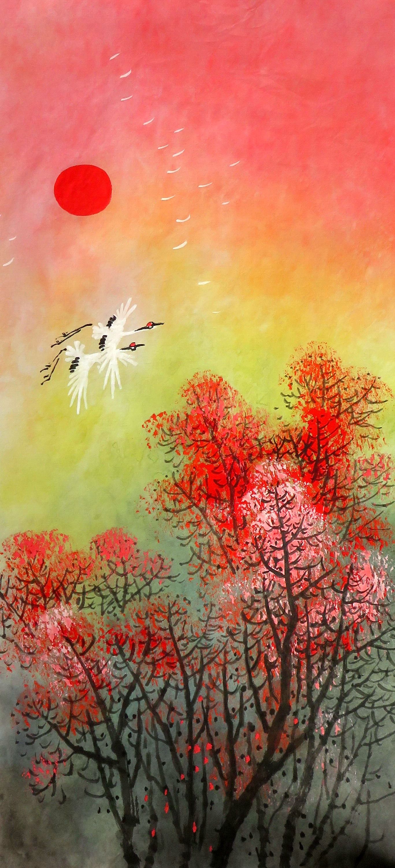 特价中堂国画字画手绘四尺四开山水画风景画红日国画