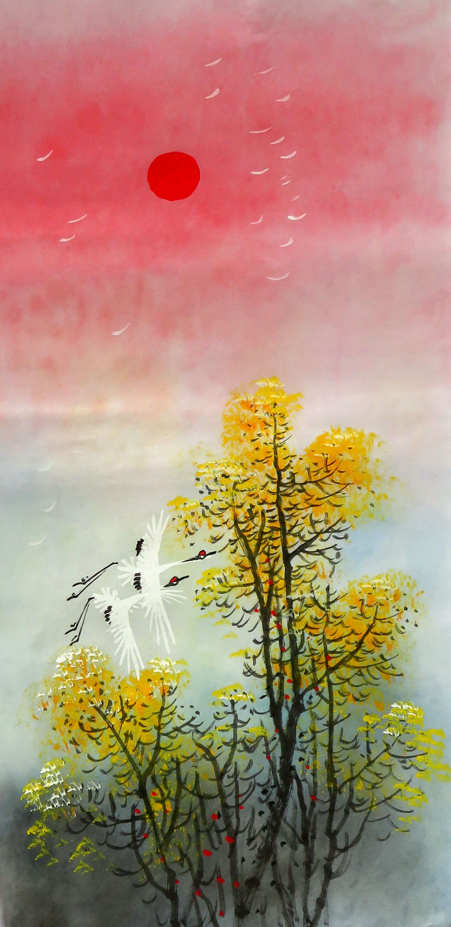 特价中堂国画字画手绘四尺四开山水画风景画红日国画