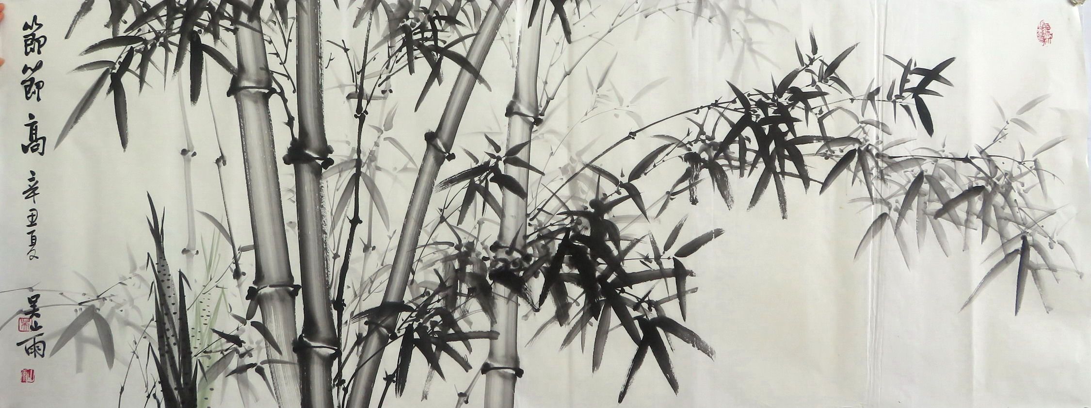 手绘竹子六尺墨香花鸟画山雨国画装饰落款香村国画