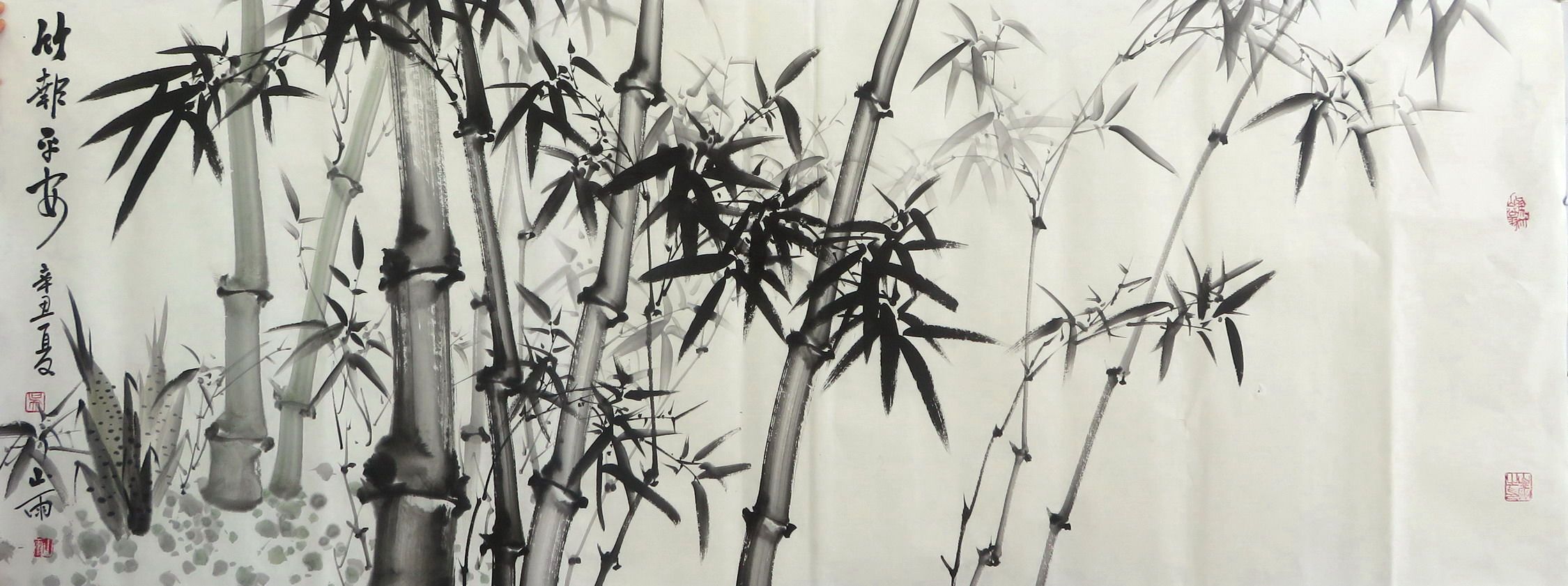 手绘竹子六尺墨香花鸟画山雨国画装饰落款香村国画