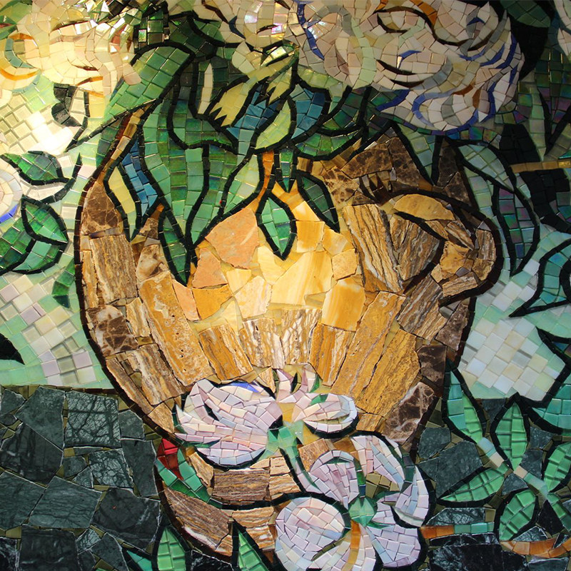 梵高白玫瑰油画餐厅客厅欧式电视墙玻璃马赛克剪画马赛克