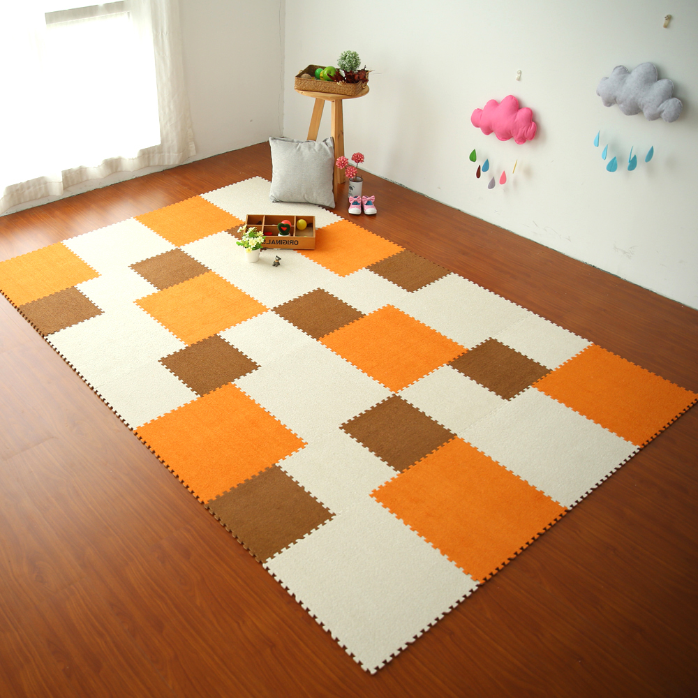 家用毛绒面拼接地垫卧室客厅满铺地板垫子方块拼图地毯飘窗榻榻米