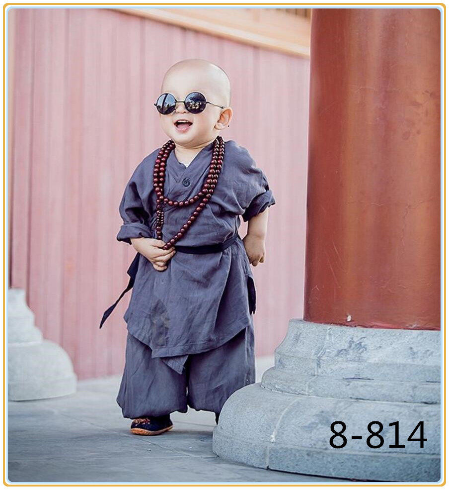 小和尚服装儿童僧袍抖音周岁宝宝摄影服装少林寺复古小沙弥演出服