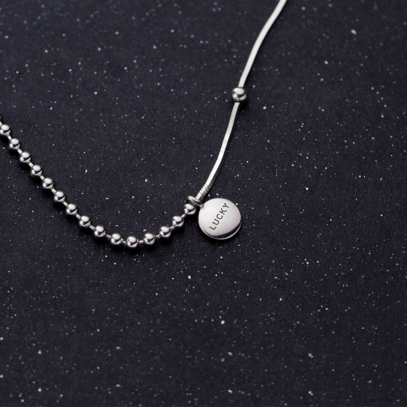 爱洛奇s925项链女韩版小清新简约光珠蛇骨圆字母小众项链