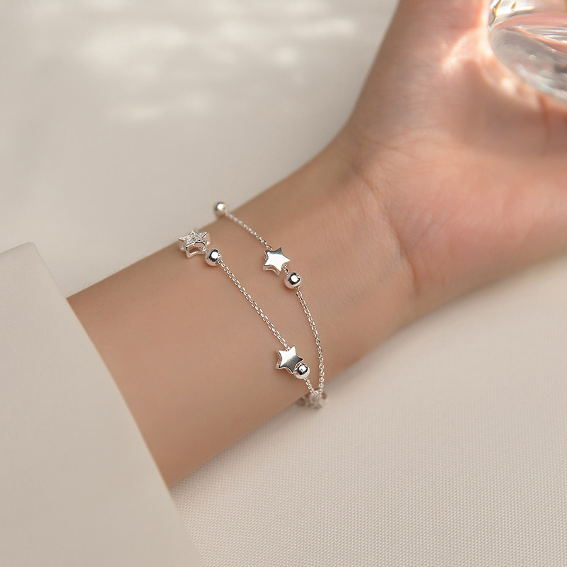 爱洛奇s925手链女韩版小清新甜美简约双层光珠五角星手链