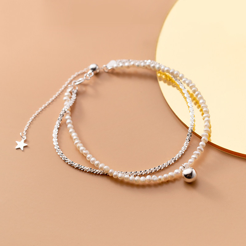 爱洛奇s925银韩版简约个性满天星珍珠手链女双双层手链