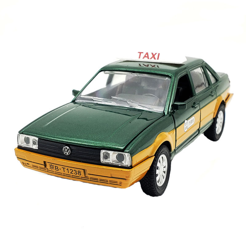 大众桑塔纳出租车合金汽车模型仿真金属摆件声光回力车模