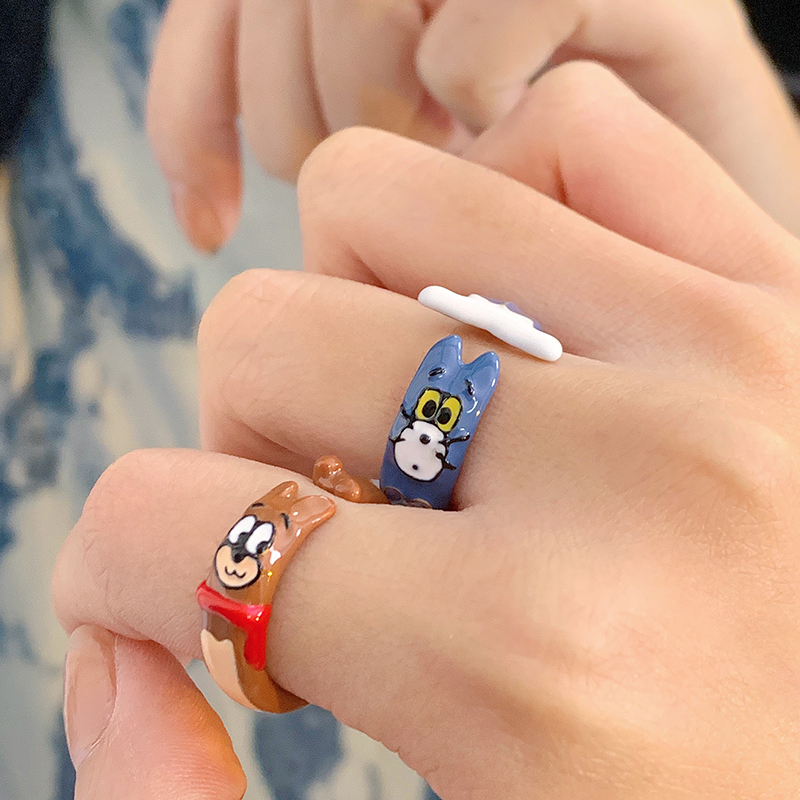 物酱原创汤姆杰瑞猫和老鼠情侣指环戒指情人节礼物戒指
