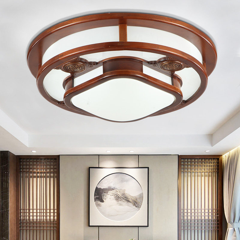 中式吸顶灯实木客厅餐厅卧室圆形仿古古典灯具吸顶灯